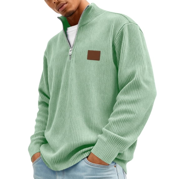 Domuza Pullover Mens Sweater Casual Slim Fit Corduroy Knitted Texture Regular Fit Sweatshirts for Men Green 3XL