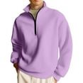 thumbnail image 1 of Domuza Quarter Zip Pullover Men Stand Collar Long Sleeve Casual Cotton Sweatshirt Fall Loose Fit Lightweight Solid Color Polo Sweater Light Purple L, 1 of 6