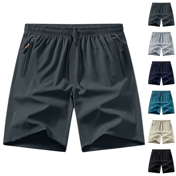 Domuza Quick Dry Athletic Shorts for Men Workout Running Elastic Waist Drawstring Summer Gym Shorts with Zipper Pockets Dark Gray 4XL