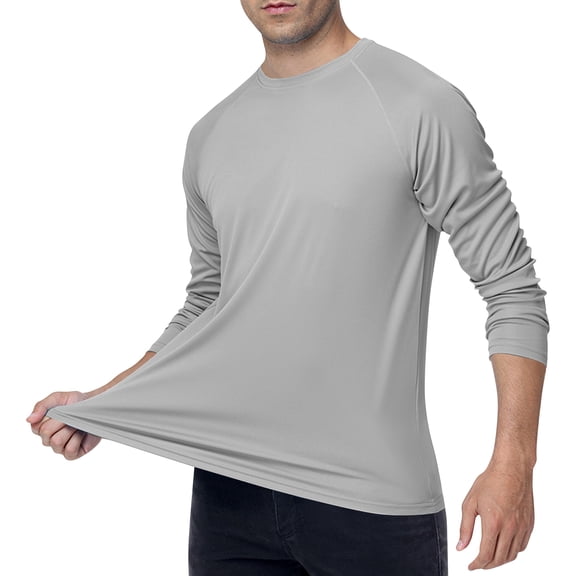Domuza Rash Guard for Men Shirts Upf 50+ Sun Protection Uv Long Sleeve Shirts 2026 New Outdoor Lightweight Running Hiking Tops Light Gray M