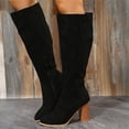 thumbnail image 1 of Domuza Round Toe Suede Knee High Fall Boots for Women,Fall Winter Fasion Tall Long High Heel Chunky Block Boots with Side Zipper, Black 8.5（EU-41）, 1 of 9