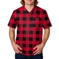thumbnail image 1 of Domuza Scrub Shirts for Men Plaid Stripe Printed Short Sleeve V Neck Work Uniform Relaxed Fit Soft Comfy Medical Scrub Tops with 3 Pockets Red S, 1 of 4