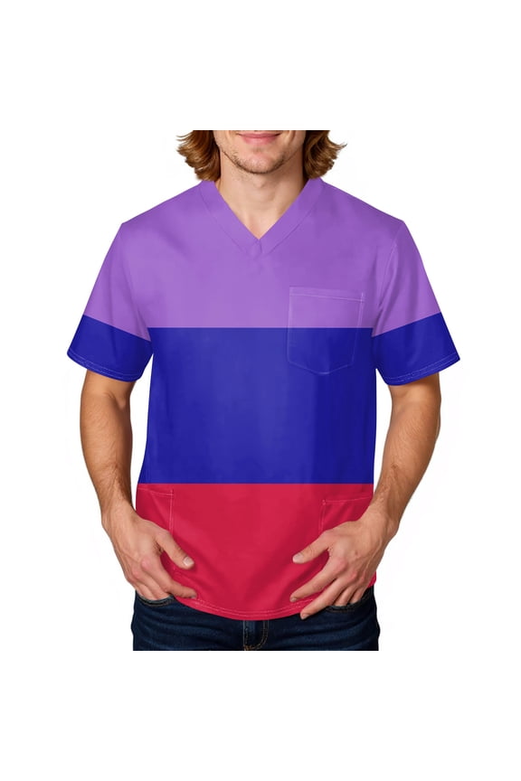 Scrub Shirts for Men Tie-Dye Gradient V Neck Short Sleeve Nursing Uniform Plus Size Comfy Soft Medical Workwear with 3 Pockets Purple 4XL