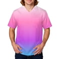thumbnail image 1 of Domuza Scrub Tops Men Gradient Tie-Dye Short Sleeve V Neck Working Uniform Plus Size Comfy Soft Medical Scrub Tops with 3 Pockets Pink 3XL, 1 of 4