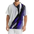 thumbnail image 1 of Domuza Scrub Tops Men Plus Size V-Neck Short Sleeve Medical Workwear Gradient Striped Printed Stretch T-Shirts Comfort Soft Nursing Tops with Pockets Purple M, 1 of 5
