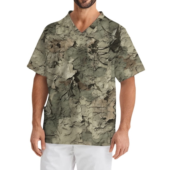 Domuza Scrub Tops Men Plus Size V-Neck Short Sleeve Nurse Uniform Camo Printed Stretch T Shirts Comfort Soft Nurse Tops with Pockets Mint Green M
