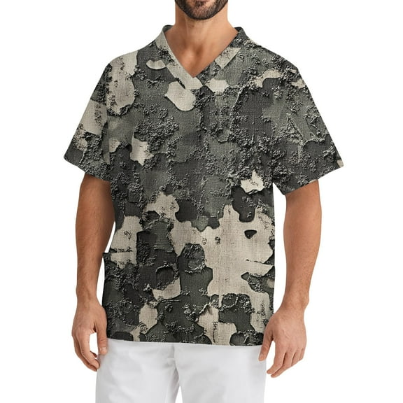 Domuza Scrub Tops Men Plus Size V-Neck Short Sleeve Nurse Uniform Camo Printed Stretch T Shirts Comfort Soft Nursing Tops with Pockets Dark Green XXXXL