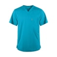 thumbnail image 1 of Domuza Scrub Tops for Men - Classic V-Neck Short Sleeve Top with Multiple Pockets, Side Slits Turquoise 2XL, 1 of 5