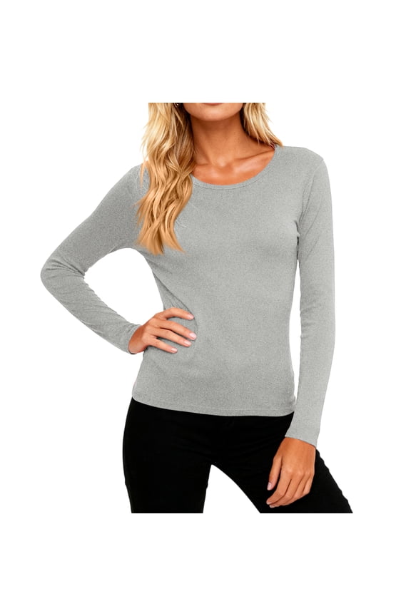 Under Scrubs for Women Top Crew Neck Long Sleeve Solid Color T Shirts Fall Winter Thermal Comfort Soft Slim Fit Base Layer Pullover Light Gray M