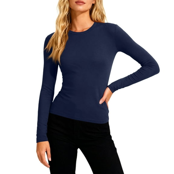 Domuza Under Scrubs for Women Top Crew Neck Long Sleeve Solid Color T-Shirts Fall Winter Thermal Soft Comfort Regular Fit Base Layer Pullover Royal Blue S