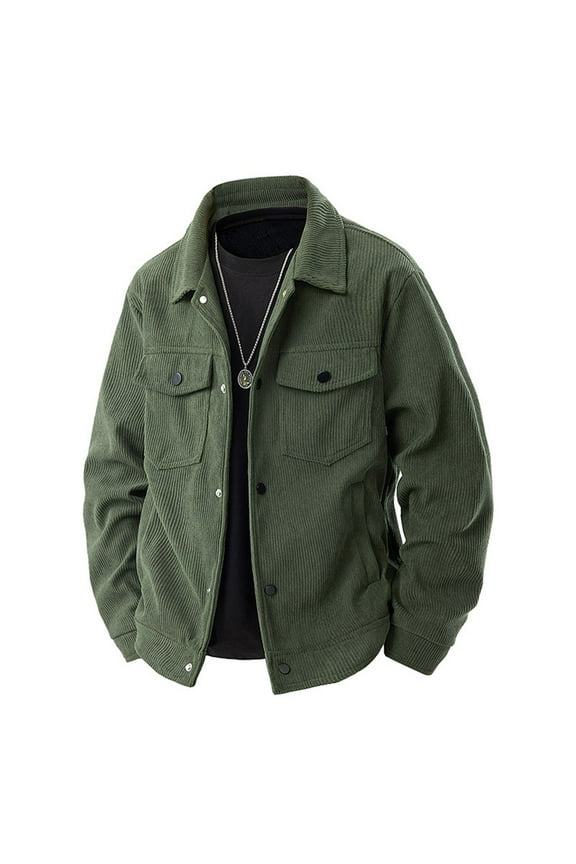 Shirt Jacket Men Casual Fashion Long Sleeve Button Up Corduroy Jackets Fall Winter Shacket Loose Fit Quilted Coat with Pockets Army Green L