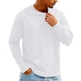 thumbnail image 1 of Domuza Shirts for Men Loose Fit Crew Neck Long Sleeve Cotton Blend T-Shirts Spring Fall Stylish Casual Knitted Solid Basic Tops White M, 1 of 6