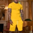 thumbnail image 1 of Domuza Short Sets for Men Summer 2 Piece Summer Fashion Casual Tee Drawstring Shorts Sets Casual Summer Matching Set Yellow L, 1 of 5