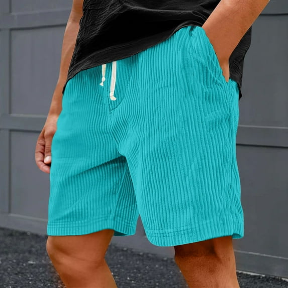 Domuza Shorts for Men Casual Comfy Stretch Waist Drawstring Corduroy Shorts Trendy Breathable Lightweight Beach Shorts with Pockets Sky Blue XXL