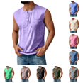 thumbnail image 1 of Domuza Sleeveless Shirts for Men Summer Henley V Neck Muscle Tank Tops Button Down Athletic Tees with Pockets Purple 3XL, 1 of 4