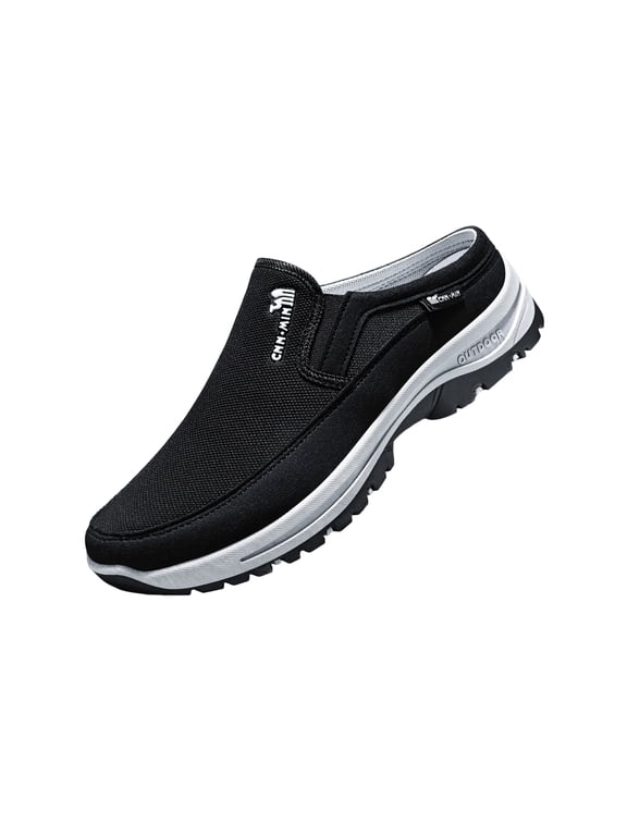 Slip On Mules for Men Light Open Back Shoes Comfort Walking Shoes Breathable Slippers Closed Toe Slides Black 10.5 (EU-46)