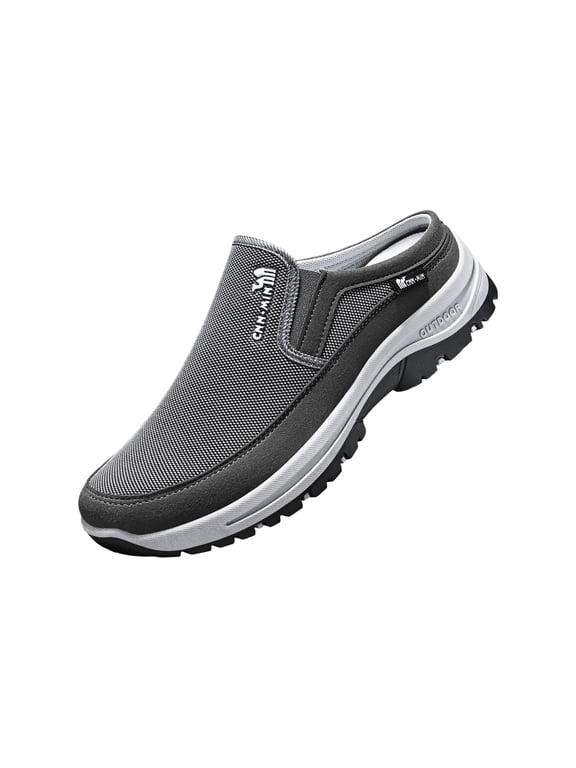 Slip On Mules for Men Light Open Back Shoes Comfort Walking Shoes Breathable Slippers Closed Toe Slides Gray 10.5 (EU-46)