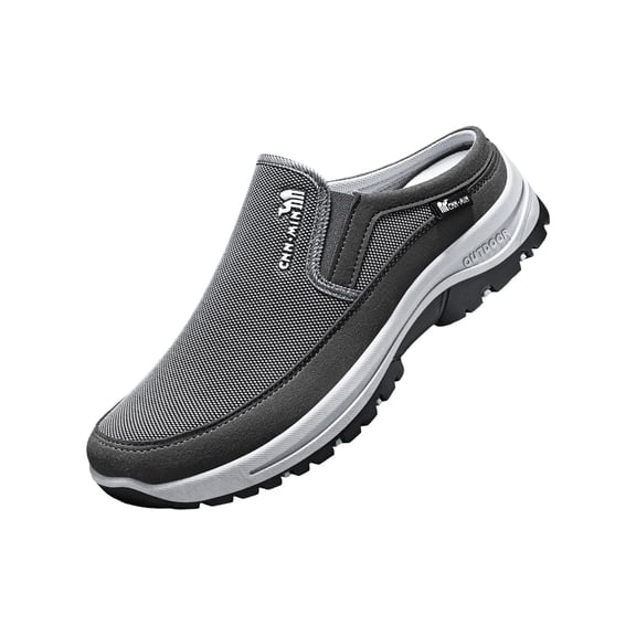 Domuza Slip On Mules for Men Light Open Back Shoes Comfort Walking Shoes Breathable Slippers Closed Toe Slides Gray 10.5 (EU-46)