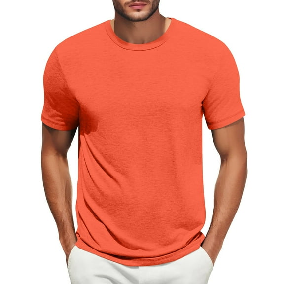 Domuza Soft T Shirts for Men Casual Solid Short Sleeve Tees Lightweight Breathable Crew Neck Tops Summer Basic Workout Slim Fit Pullover Saffron XL