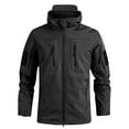 thumbnail image 1 of Domuza Softshell Jacket Men Fleece Lined Windbreaker Water Resistant Hooded Jacket Winter Warm Relaxed Fit Travel Outdoor Outerwear with Pocket Black 2XL, 1 of 4