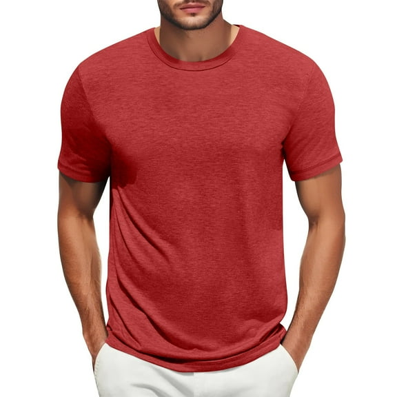 Domuza Solid Tshirts for Men Casual Short Sleeve Tee Summer Classic Comfy Round Neck Top Soft Breathable Moisture Wicking Relaxed Fit Blouse Wine L