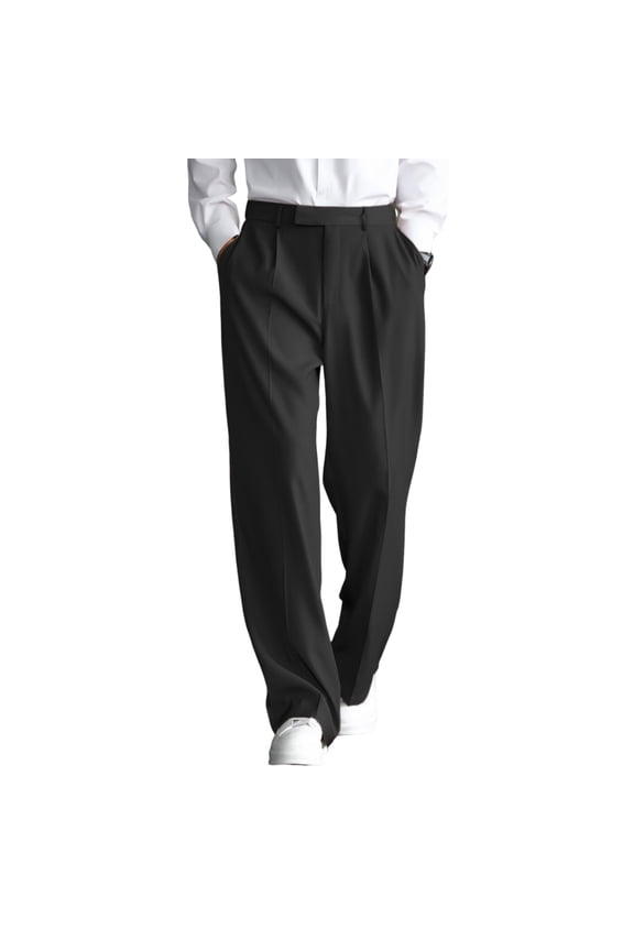 Straight Leg Pleated Dress Pants for Men Business Casual Belt Loops Suit Trousers Comfy Office Work Pants with Pockets Black XL