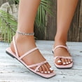 thumbnail image 1 of Domuza Strappy Sandals for Women Square Toe Dressy Summer Cute Vacation Ankle Strap Slip on Sandal Shoes Pink 5（EU-35）, 1 of 4