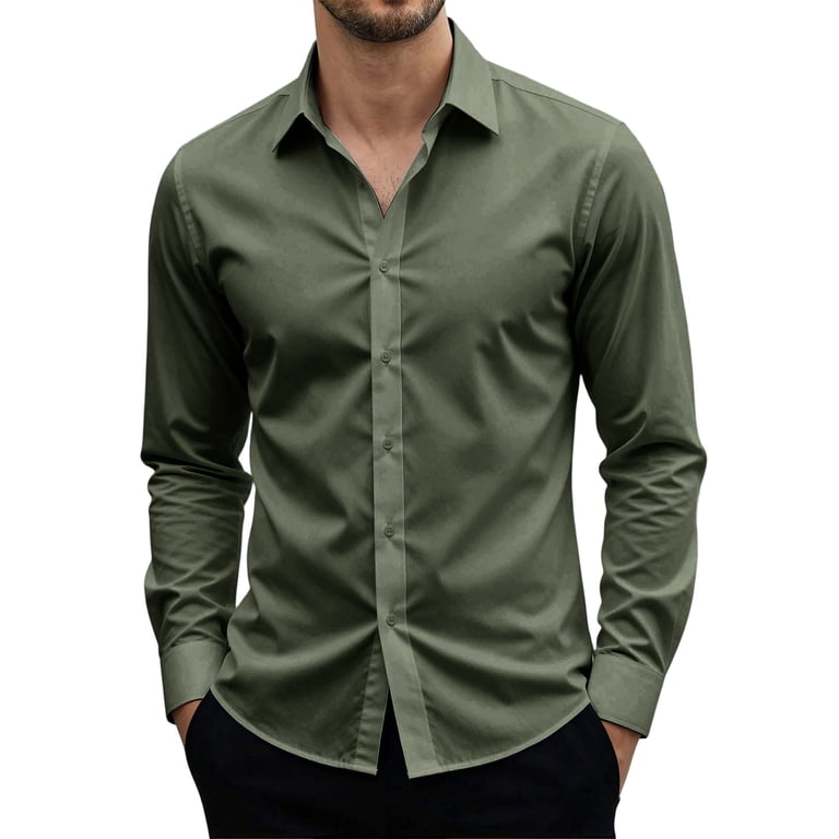 amazon green dress shirt Domuza Stretch Mens Shirts Long Sleeve Dress Shirts for Men Regular Fit Wrinkle Free Button Down Army L, Men's, Size: Large filter-price-3000-4999