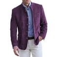 thumbnail image 1 of Domuza Suede Blazer Jacket for Men Faux Leather Casual Retro Button Up Suit Jackets Fall Winter Trendy Stand Collar Sport Coat with Pockets Purple 3XL, 1 of 4