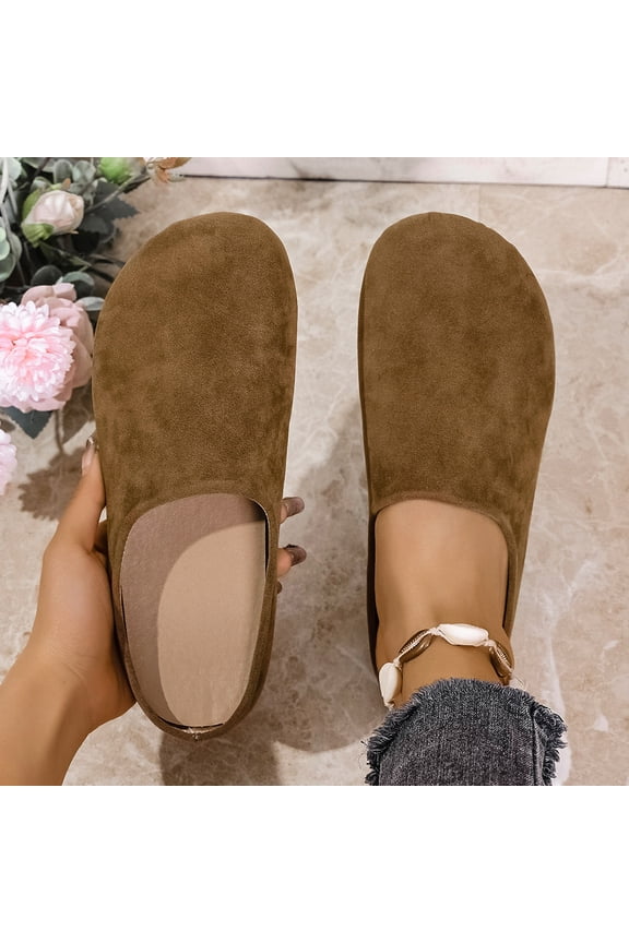 Suede Clogs for Women with Arch Support Potato Mules Shoes, Soft Cork Footbed Slip on Casual Comfort Home Sandals Slippers Brown 8.5（EU-41）