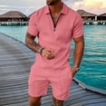 thumbnail image 1 of Domuza Summer Track Suits for Men 2 Piece Shorts Sets Short Sleeve Sweatsuit Outfits 1/4 Zip Golf Polo Shirts and Shorts Set Pink 2XL, 1 of 3