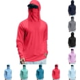 thumbnail image 1 of Domuza Sun Protection Fishing Shirts for Men UPF 50+ Long Sleeve Hoodie with Face Mask UV Rash Guard Hiking Shirt Red L, 1 of 4