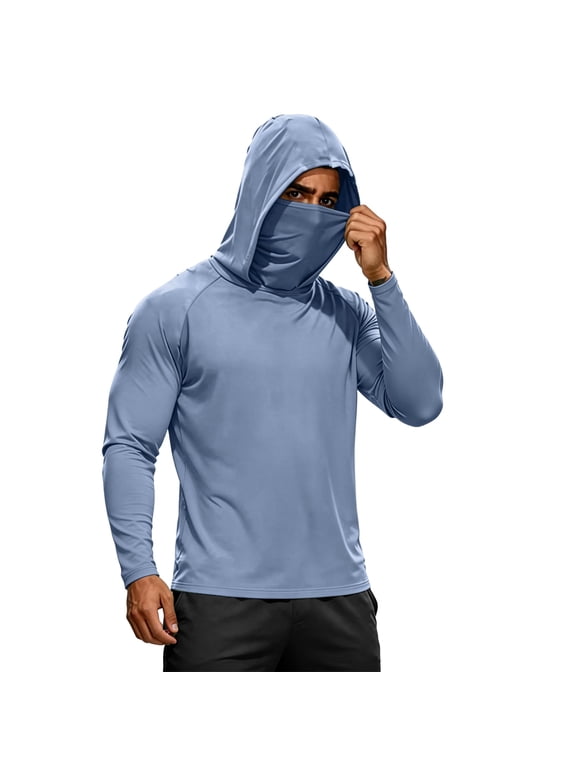 Sun Protection Fishing Shirts for Men Upf 50+ Long Sleeve Hoodie Tshirts 2026 Summer with Face Mask Uv Rash Guard Hiking Tops Navy XXL