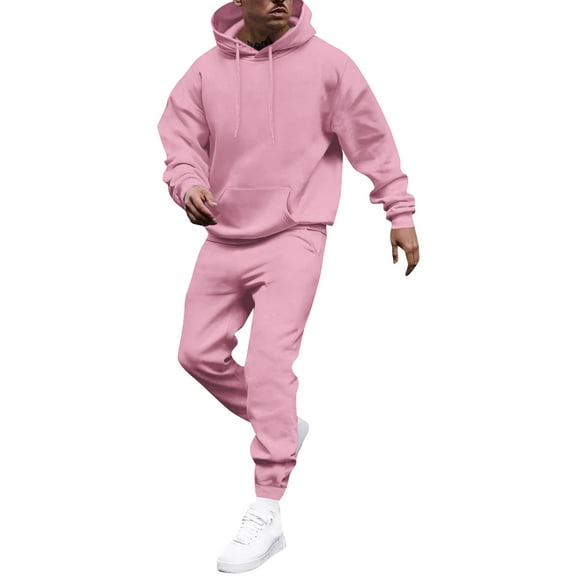 Domuza Sweat Suits for Men 2 Piece Casual Sport Fleece Hooded Sweatshirt & Sweatpants 2025 Trendy Sweatsuit Outfits Hooded Set Jogging Suit Hot Pink 2XL