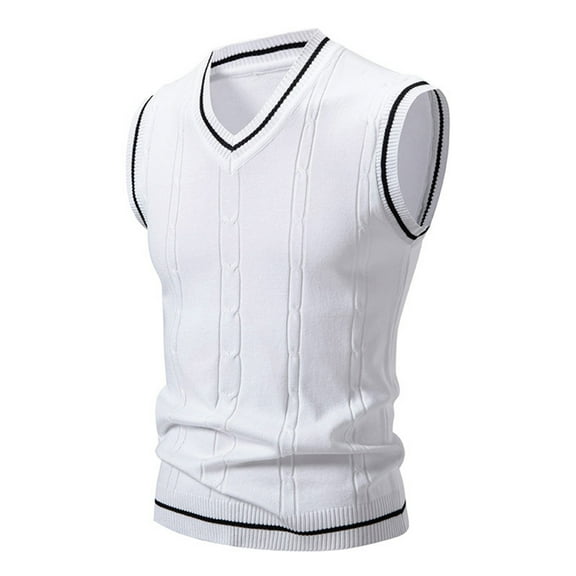 Domuza Sweater Vest for Men Vintage Casual V Neck Sleeveless Regular Fit Knitt Sweaters Fall Winter Thermal Trendy Soft Comfy Pullover Tops White 3XL