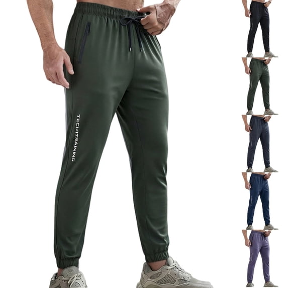 Domuza Sweatpants for Men Athletic Workout Lightweight Pants Quick Dry Running Joggers with Zipper Pockets Army Green XL