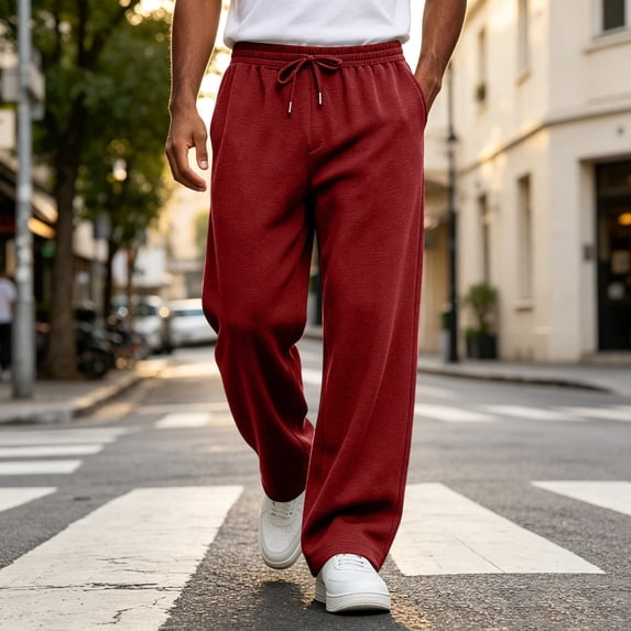 Domuza Sweatpants for Men Loose Fit Joggers Straight Wide Leg Lounge Pants Drawstring Elastic Waist Sweat Pants with Pockets