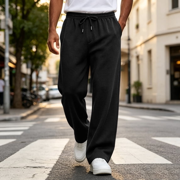Domuza Sweatpants for Men Loose Fit Joggers Straight Wide Leg Lounge Pants Drawstring Elastic Waist Sweat Pants with Pockets