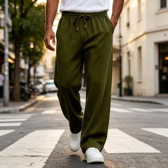 Domuza Sweatpants for Men Loose Fit Joggers Straight Wide Leg Lounge Pants Drawstring Elastic Waist Sweat Pants with Pockets