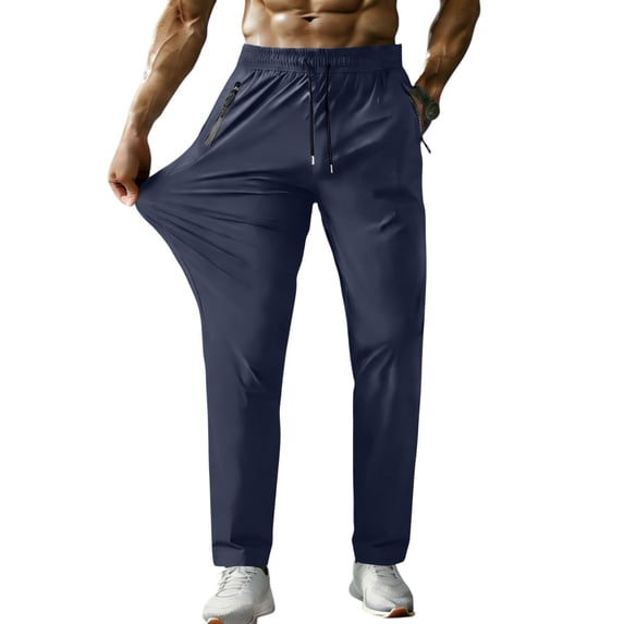 Domuza Sweatpants for Men with Zipper Pockets - Lightweight Athletic Joggers for Workout, Running, Gym, Track, Casual Wear Dark Blue XL