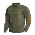 thumbnail image 1 of Domuza Sweatshirt Men Collared Long Sleeve Quarter Button Down Corduroy Sweat Shirt Fall Winter Loose Fit Comfy Pullover with Elbow Patches Army Green XL, 1 of 6