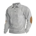thumbnail image 1 of Domuza Sweatshirt for Men Long Sleeve Collared Quarter Button Up Corduroy Sweat Shirt Fall Winter Relaxed Fit Comfy Pullover Top with Elbow Patches Light Gray L, 1 of 6