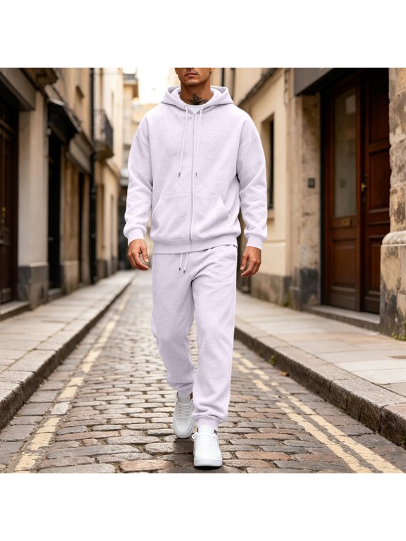 Sweatsuits For Men, 2‑Piece Pullover Hoodie And Jogger Sweatpants Set, Adjustable Drawstring Waist, Outfit For Daily Sports And Relaxation - White XL