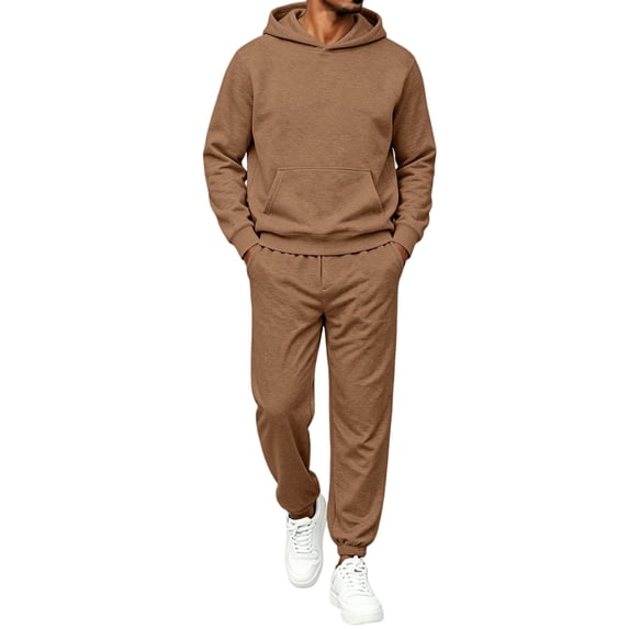 Domuza Sweatsuits for Men 2 Piece Hoodie Sweatshirt Jogging Tracksuit Set Casual Athletic Long Sleeve Outfit Pullover Suit Set Coffee XL