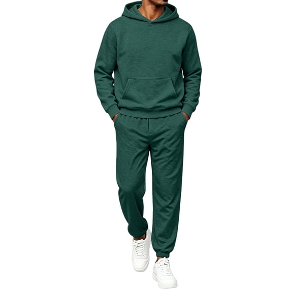 Domuza Sweatsuits for Men 2 Piece Hoodie Sweatshirt Jogging Tracksuit Set Casual Athletic Long Sleeve Outfit Pullover Suit Set Dark Green 2XL