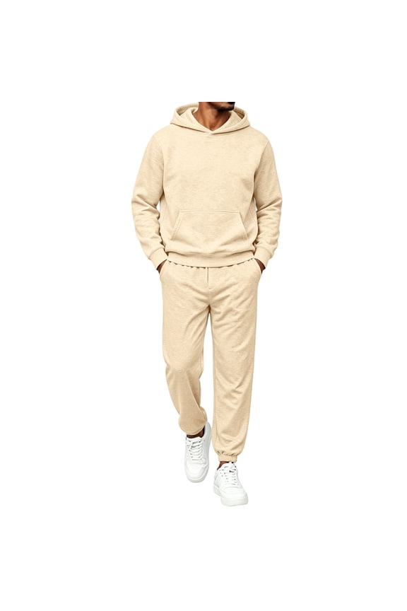 Sweatsuits for Men 2 Piece Hoodie Sweatshirt Jogging Tracksuit Set Casual Athletic Long Sleeve Outfit Pullover Suit Set Khaki 3XL