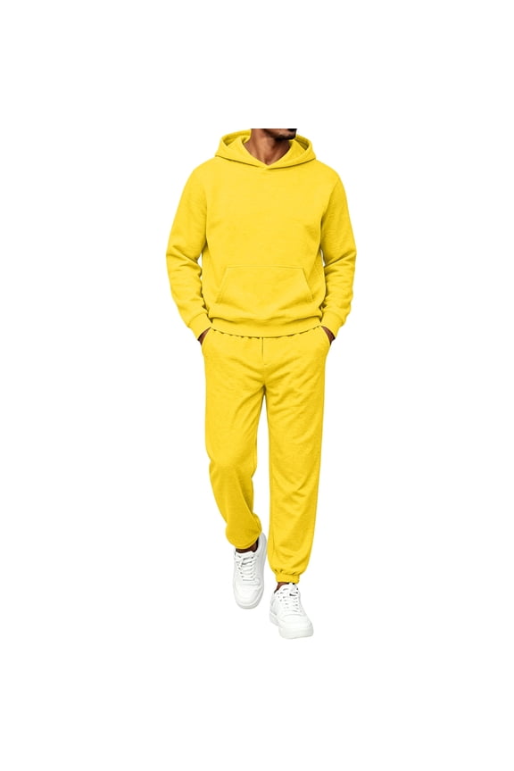 Sweatsuits for Men 2 Piece Hoodie Sweatshirt Jogging Tracksuit Set Casual Athletic Long Sleeve Outfit Pullover Suit Set Yellow S
