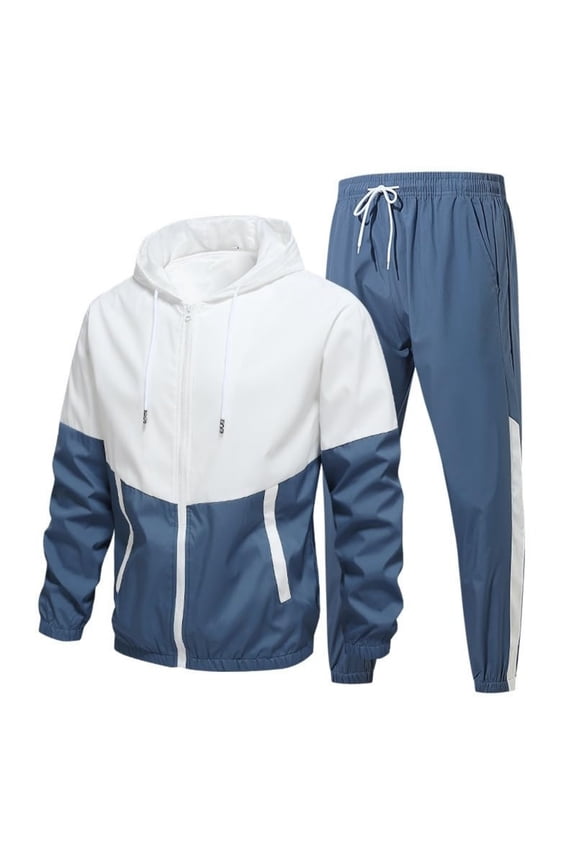 Sweatsuits for Men 2 Piece Zipper Contrast Color Drawstring Hoodies and Sweatpants Set Lightweight Workout Jogging Suit Hooded Set Blue 6XL