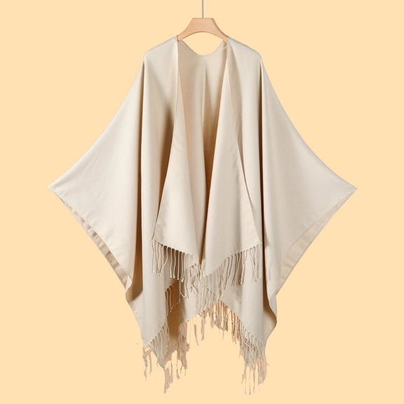 Domuza Tassel Shawl Wraps for Women Open Front Poncho Cape Fashion Reversible Blanket Scarf Travel Cardigan Sweater Beige