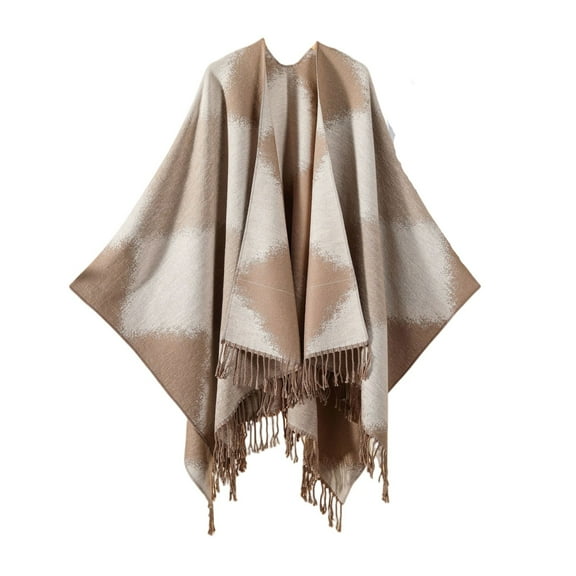 Domuza Tassel Shawl Wraps for Women Open Front Poncho Cape Fashion Reversible Blanket Scarf Travel Cardigan Sweater Khaki